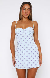 In The Back Of My Mind Mini Dress Baby Blue Polka Dot